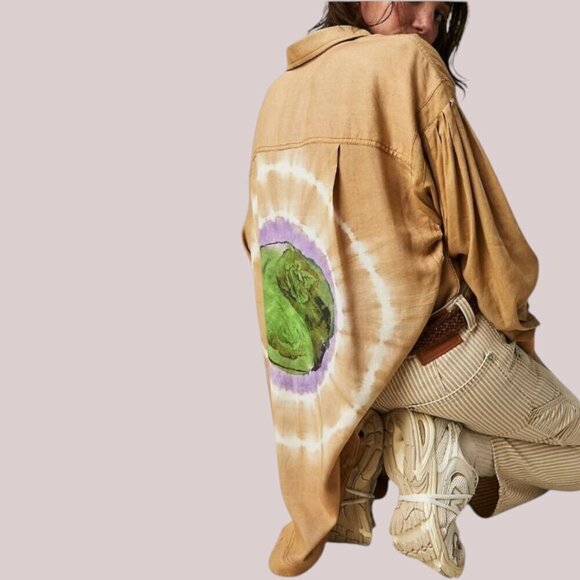 We The Free Tops - Free People WTF Yin Yang Tie Dye Graphic Buttondown Boho Oversized Shirt Medium